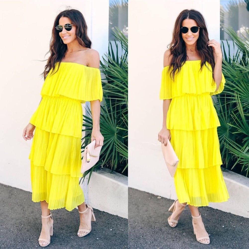 Bonifacio Tiered Pleated Midi Dress - Yellow